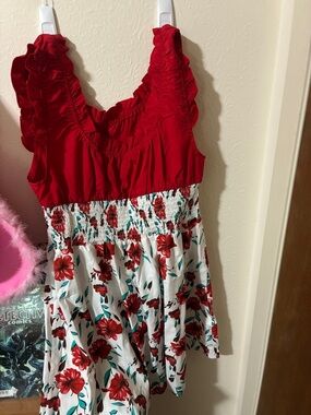 Source Unknown Red and White Floral Sundress